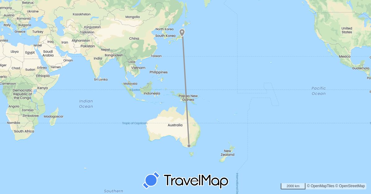 TravelMap itinerary: driving, plane in Australia, Japan (Asia, Oceania)